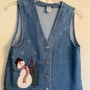 Denim Vest  Size S (fits more a M)  Applique designs for winter on front & back